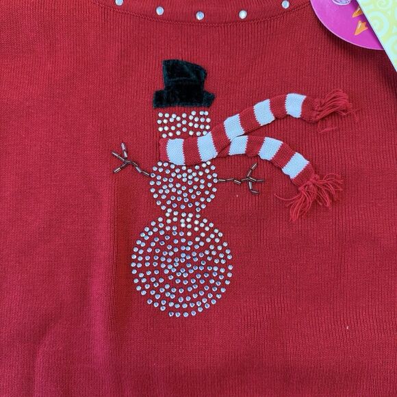 Quacker Factory Size Medium Snowman Embellished Top Red Christmas NWT 1586 - Picture 8 of 9